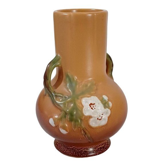 Weller Pottery Amber Gold Rose Vine Amphora  2 Handle Vase G 4 Gloria Vintage - Picture 2 of 6
